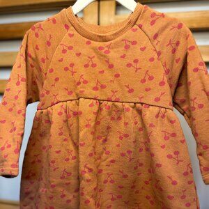 Zara Baby Girl Long Sleeve Dress Brown Pink Cherry Print 18-24M